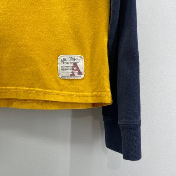 Y2K Abercrombie & Fitch Logo Muscle Raglan Shirt Mens Medium Yellow Navy Blue LS - Picture 3 of 6